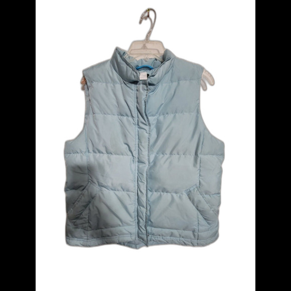 J.Crew Womens Puffy Quilted Vest Beige Full Zip Snap Button Pockets Mock Neck L - Picture 1 of 6